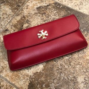 Tory Burch red saffiano leather clutch